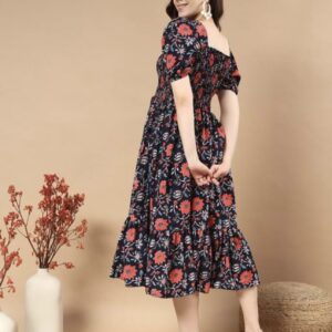 Classic Printed Puffed Sleeves Dress - Image 17