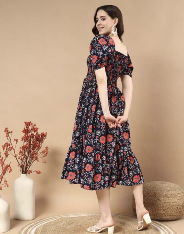Classic Printed Puffed Sleeves Dress - Image 17