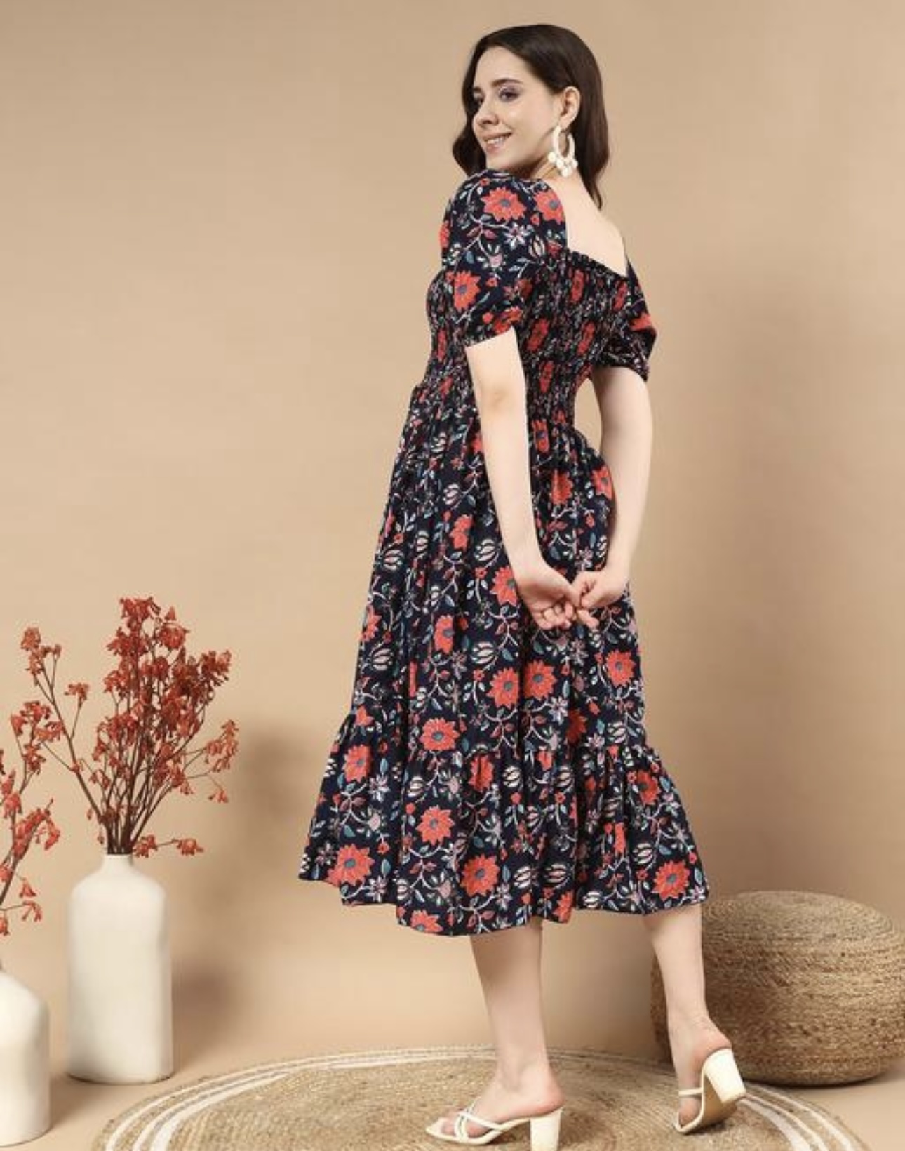 Classic Printed Puffed Sleeves Dress - Image 17
