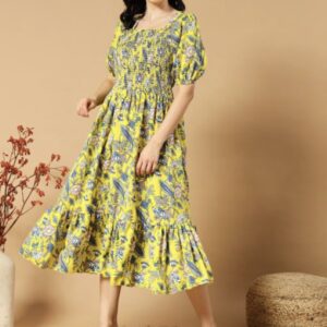 Classic Printed Puffed Sleeves Dress - Image 18