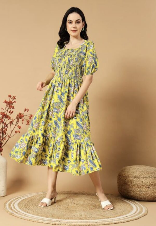 Classic Printed Puffed Sleeves Dress - Image 18