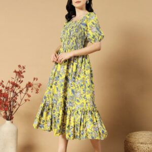 Classic Printed Puffed Sleeves Dress - Image 19