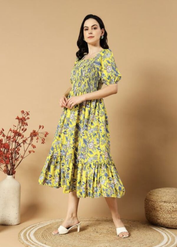 Classic Printed Puffed Sleeves Dress - Image 19