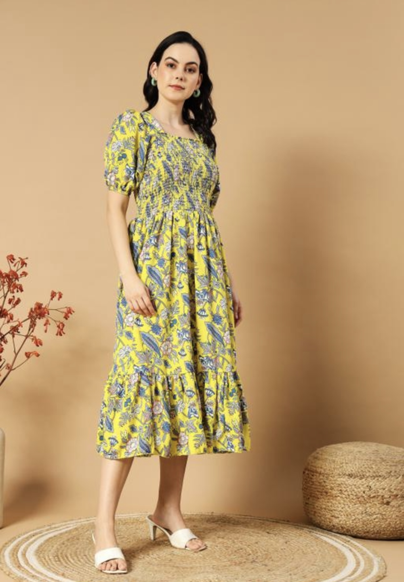 Classic Printed Puffed Sleeves Dress - Image 5