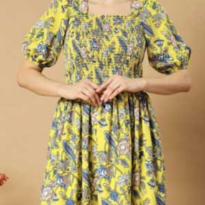 Classic Printed Puffed Sleeves Dress - Image 20