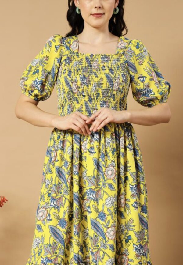 Classic Printed Puffed Sleeves Dress - Image 20
