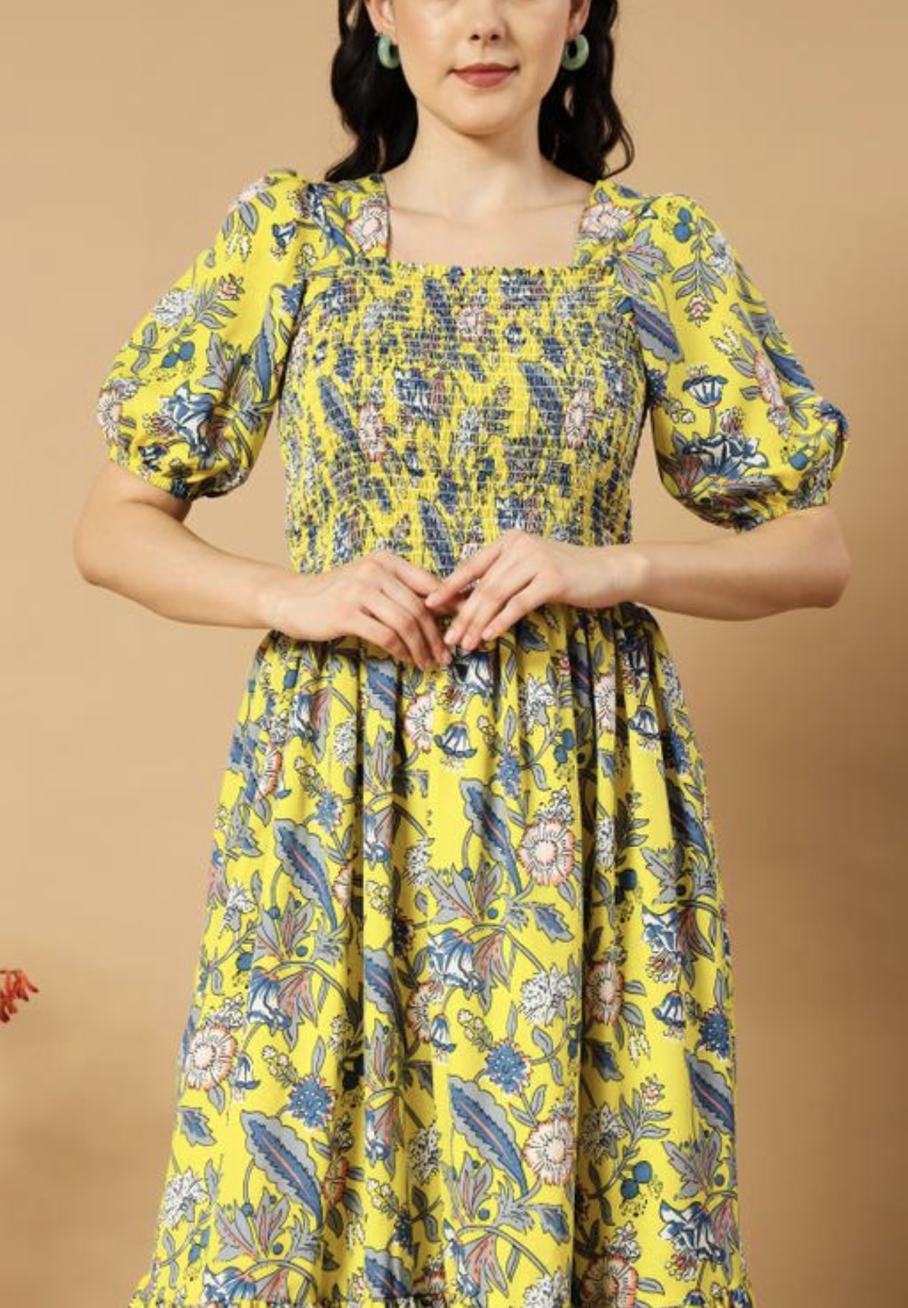 Classic Printed Puffed Sleeves Dress - Image 20