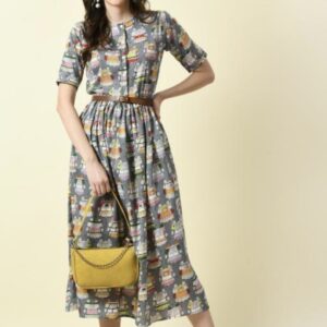 Button Pattern A - Line Dress with Belt - Image 5