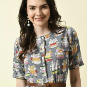 Button Pattern A - Line Dress with Belt - Image 15