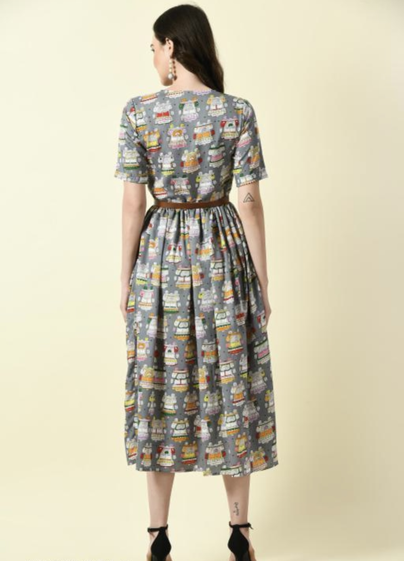 Button Pattern A - Line Dress with Belt - Image 14