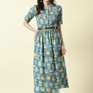 Button Pattern A - Line Dress with Belt - Image 4