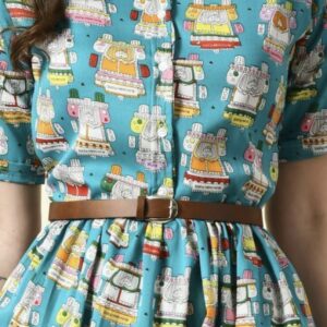 Button Pattern A - Line Dress with Belt - Image 13