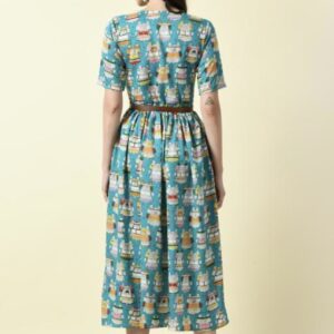 Button Pattern A - Line Dress with Belt - Image 12