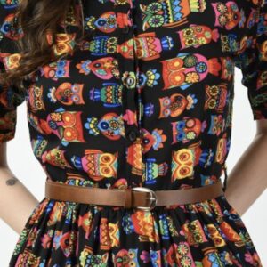 Button Pattern A - Line Dress with Belt - Image 11