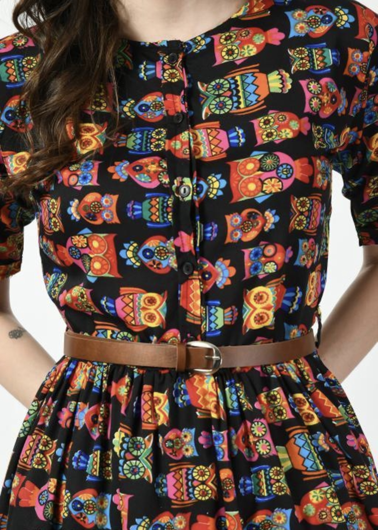 Button Pattern A - Line Dress with Belt - Image 11