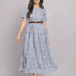 Button Pattern A - Line Dress with Belt - Image 2