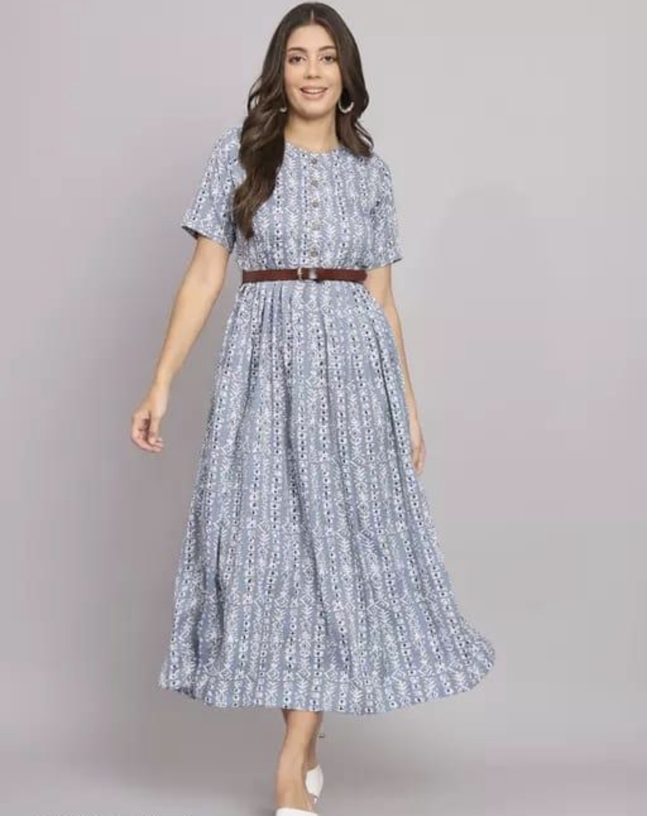 Button Pattern A - Line Dress with Belt - Image 2