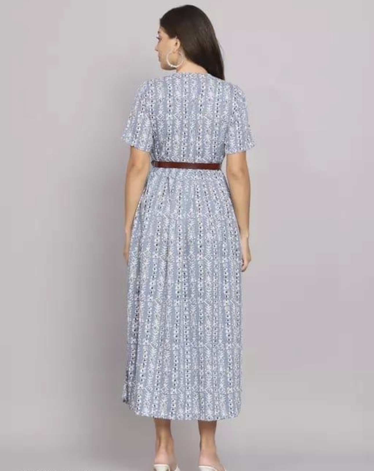Button Pattern A - Line Dress with Belt - Image 9