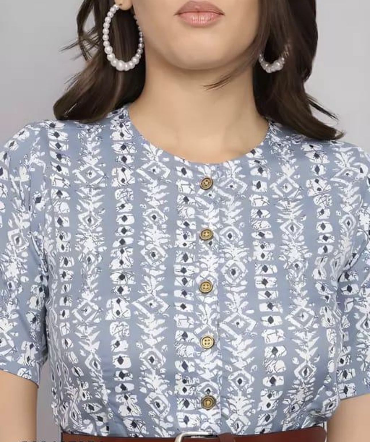 Button Pattern A - Line Dress with Belt - Image 8