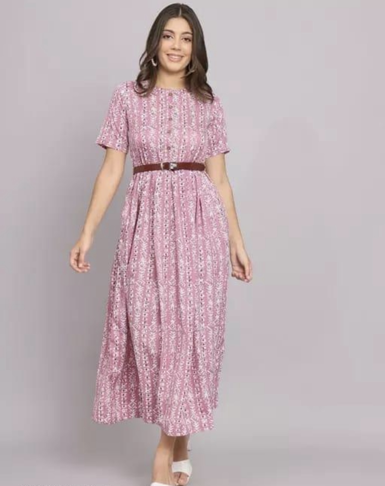 Button Pattern A - Line Dress with Belt - Image 1