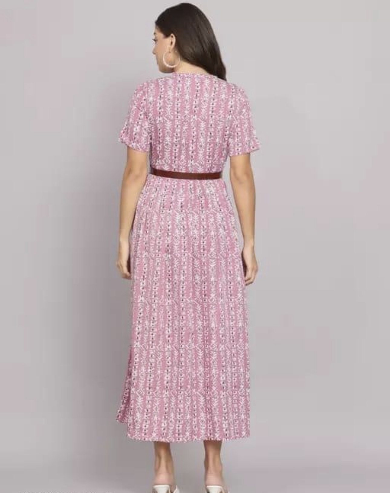 Button Pattern A - Line Dress with Belt - Image 7