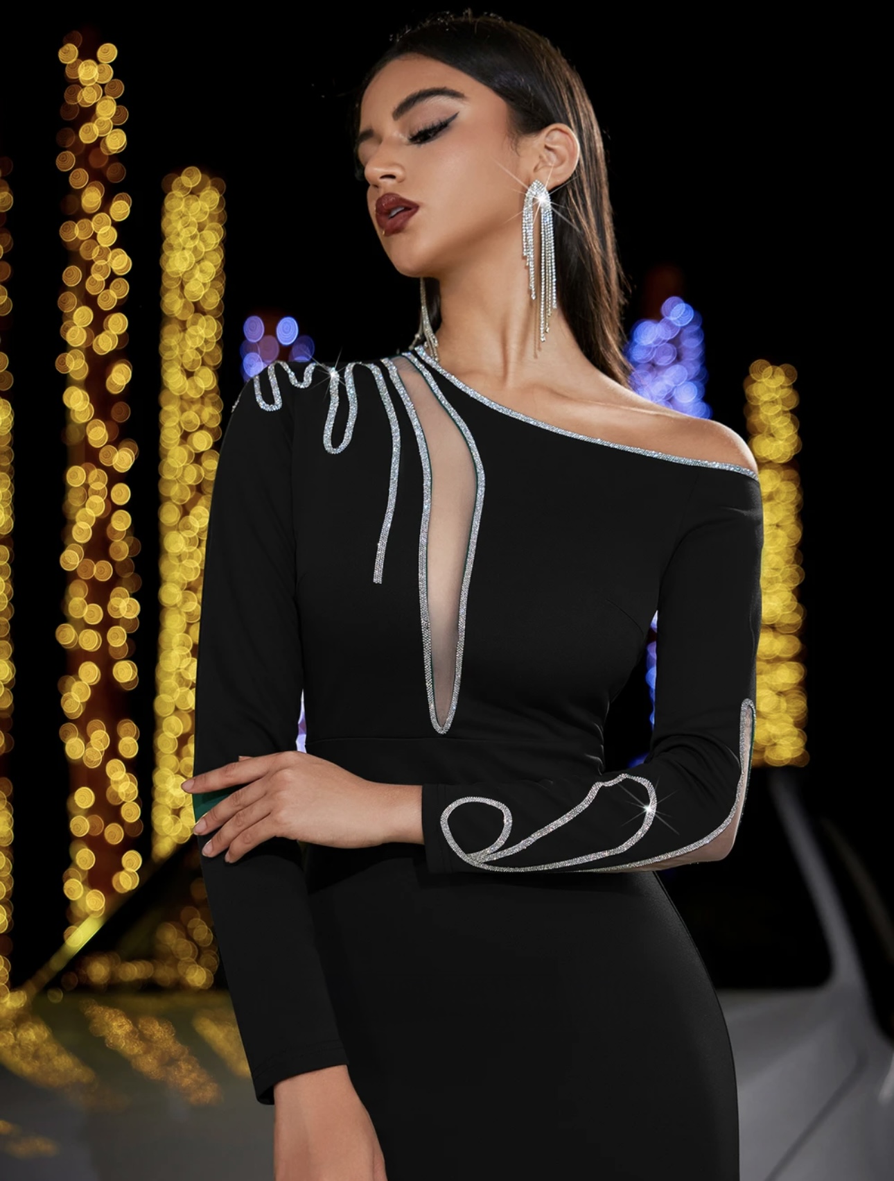 Rhinestone Patchwork Bodycon - Image 4