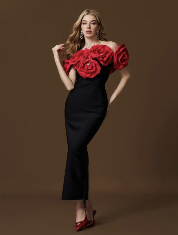 Rhinestone Rose Detailed Dress - Image 1