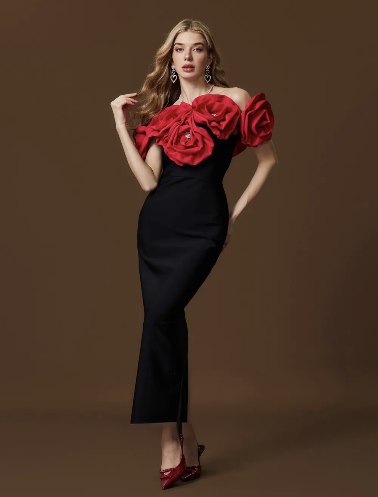 Rhinestone Rose Detailed Dress - Image 1