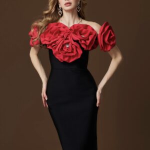 Rhinestone Rose Detailed Dress - Image 3