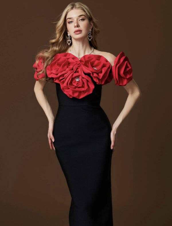 Rhinestone Rose Detailed Dress - Image 3