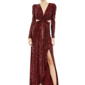 Maroon Backless Cut - Out Slit Dress - Image 2