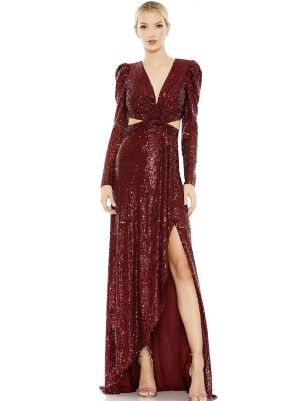 Maroon Backless Cut - Out Slit Dress - Image 2