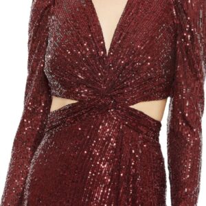 Maroon Backless Cut - Out Slit Dress