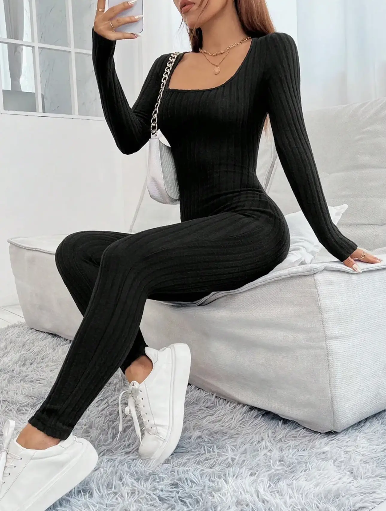  Ribbed Textured Jumpsuit - Image 1